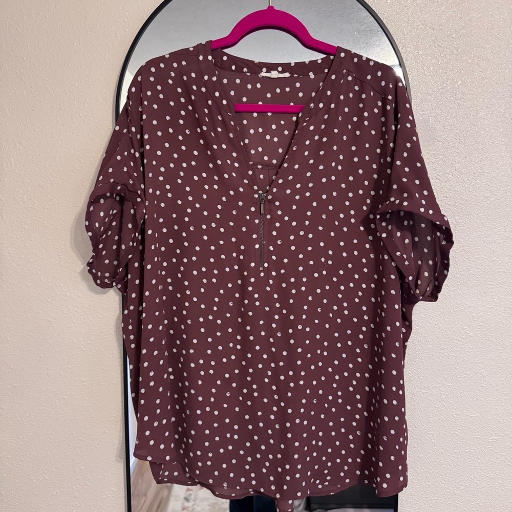 Maurices Dusty Burgandy Polka Dot Blouse 2X